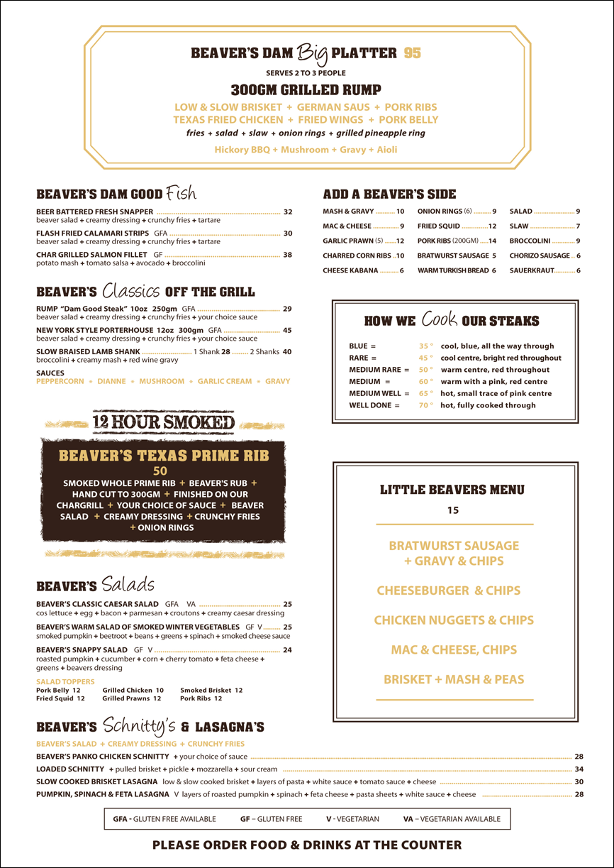 The Thirsty Beaver - Menu