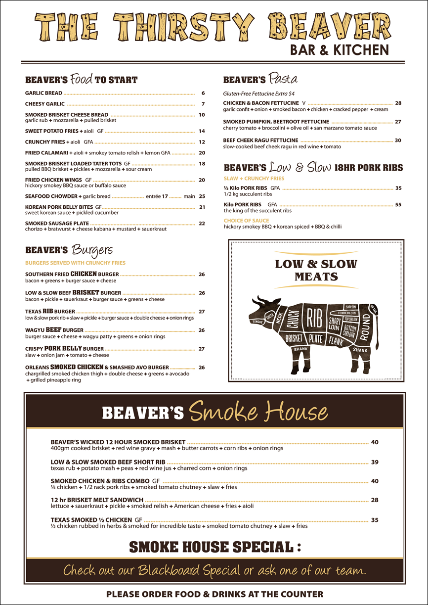 The Thirsty Beaver - Menu